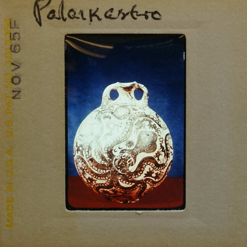 A photograph of an ancient Greek vase with octopus painting.