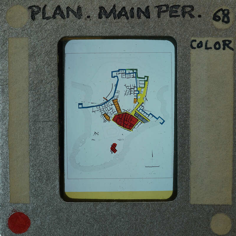 Inked plan of Ayia Irini with some regions in various colors, no legend available.