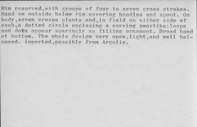 Index card with typed and handwritten information, sometimes including a sketch, of pottery from an excavation.