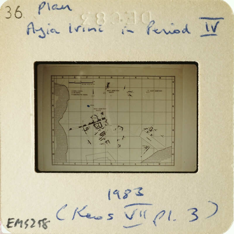A map of an island with various structures and locations marked, dated 1983.