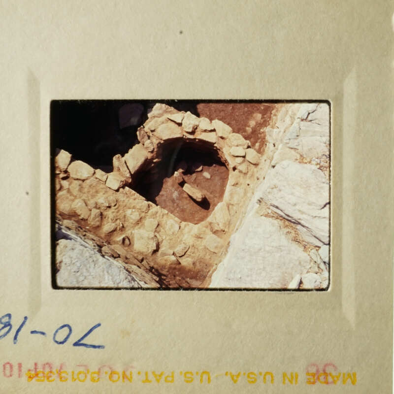 The image shows two photos, one depicts a rock wall with a small hole and the other displays a close-up of a brick structure.
