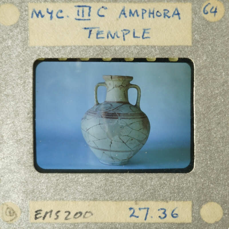 Ancient Greek vase displayed on a blue background.