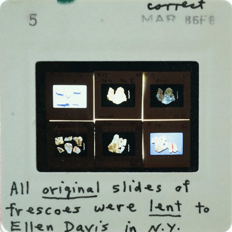 A slide with images of frescoes and a note about their origin.
