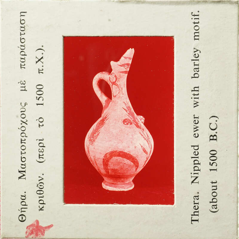 A vintage photograph of an ancient Greek vase with accompanying text.