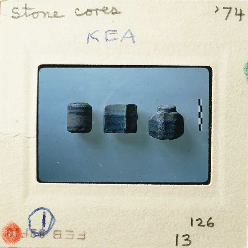 Four stone cores on a white background with labels and numbers.