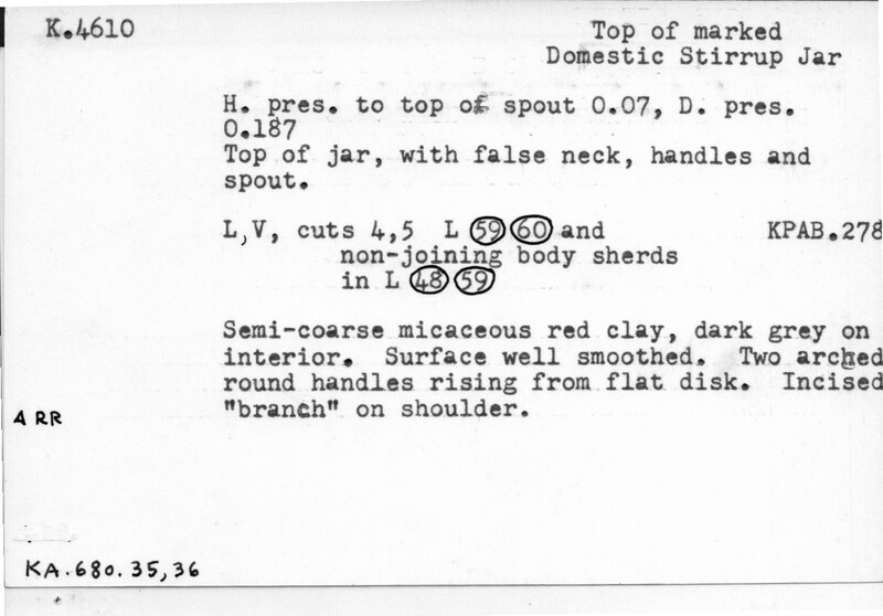 Index card with typed and handwritten information, sometimes including a sketch, of pottery from an excavation.