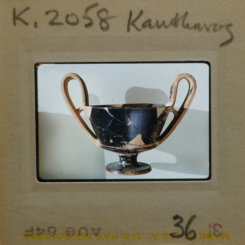 Ancient Greek black-figured cup with handles and foot, K.2058