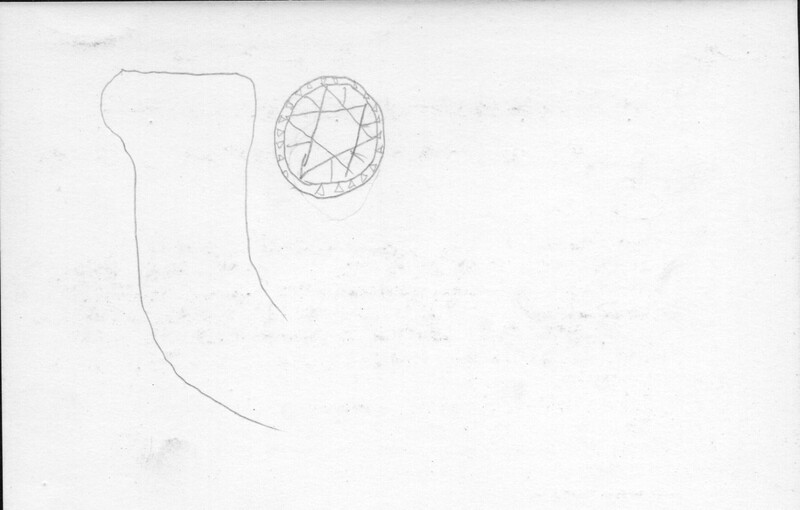 Index card with typed and handwritten information, sometimes including a sketch, of pottery from an excavation.