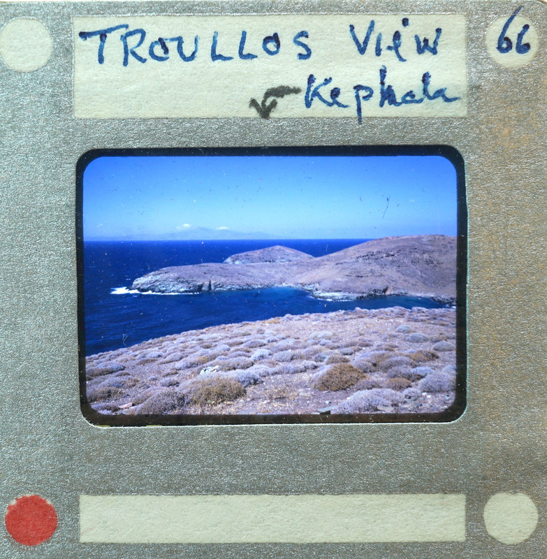 Slide with a scenic image of an ocean and mountainous landscape, labeled "Troullos View Kephala".