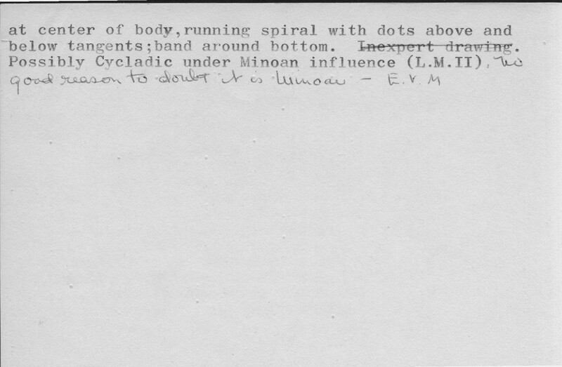 Index card with typed and handwritten information, sometimes including a sketch, of pottery from an excavation.
