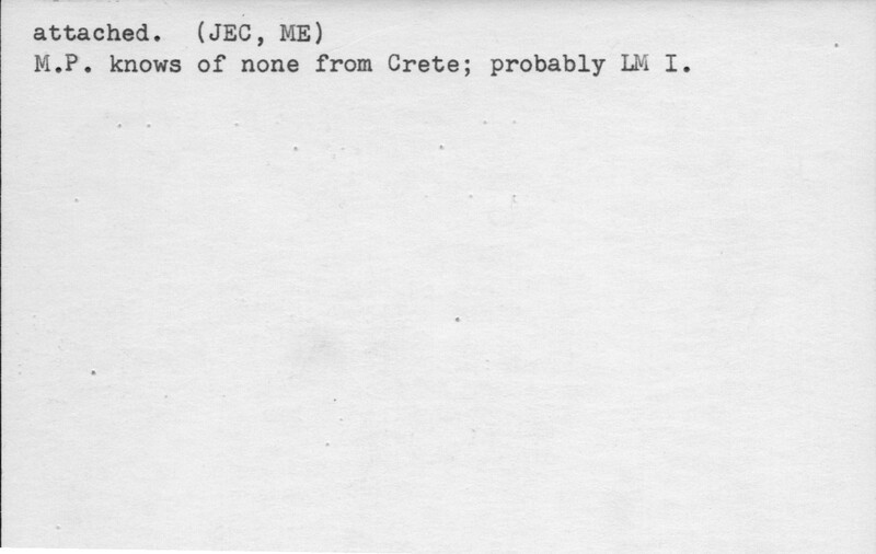 Index card with typed and handwritten information, sometimes including a sketch, of pottery from an excavation.