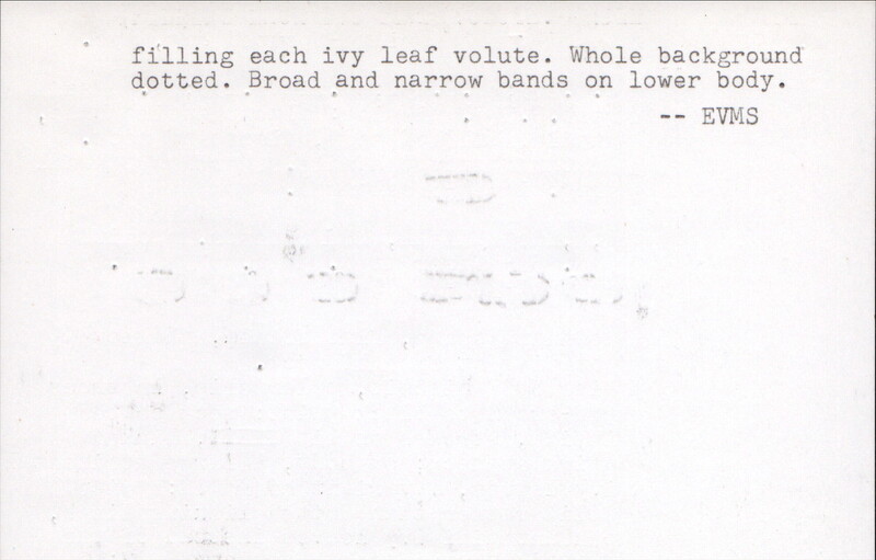 Index card with typed and handwritten information, sometimes including a sketch, of pottery from an excavation.