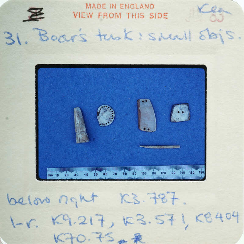 Collection of bone tools with holes for assembly.