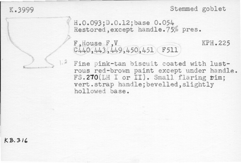 Index card with typed and handwritten information, sometimes including a sketch, of pottery from an excavation.