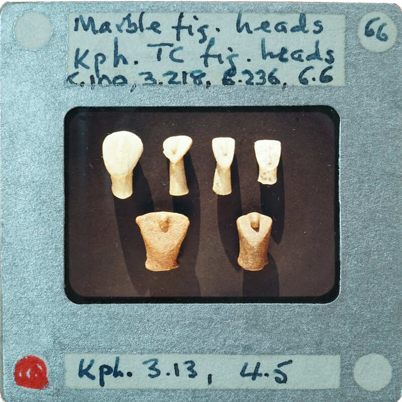 Six pieces of stone showing variety of marble figurine heads, K.100, K3.218, K6.236, K6.6, Kph3.13, Kph4.5.