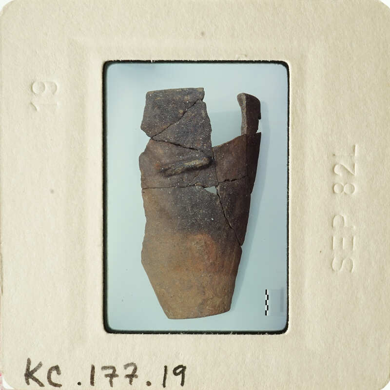 Old, weathered artifact on display.