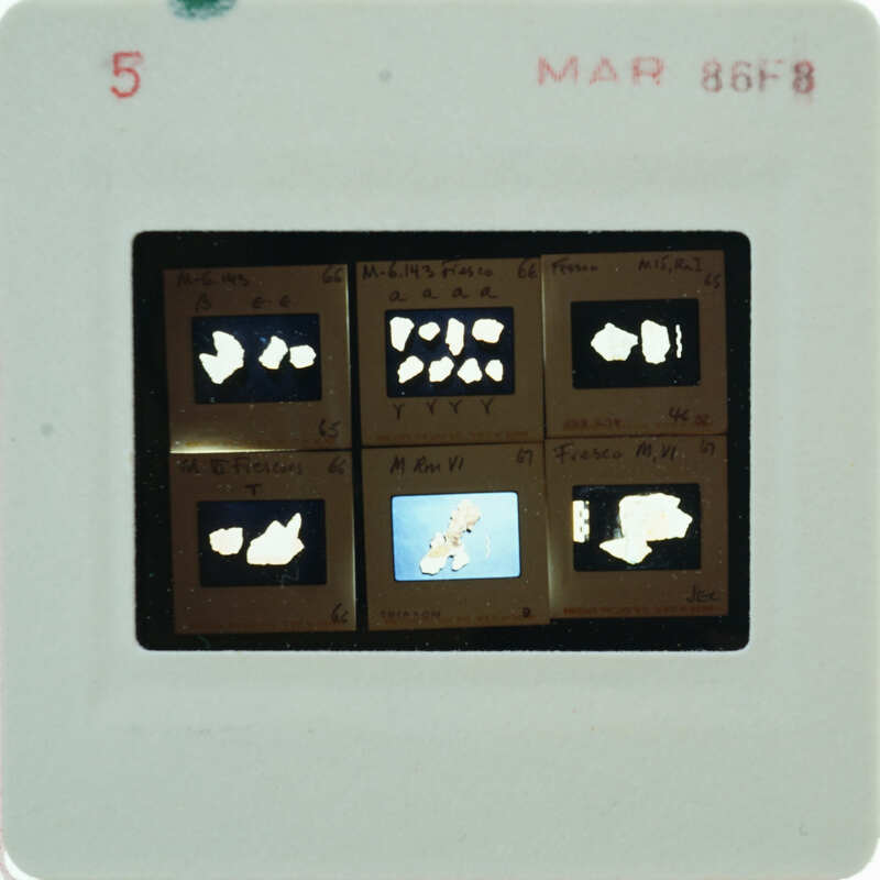 A slide of multiple slides of painted wall plaster fragments