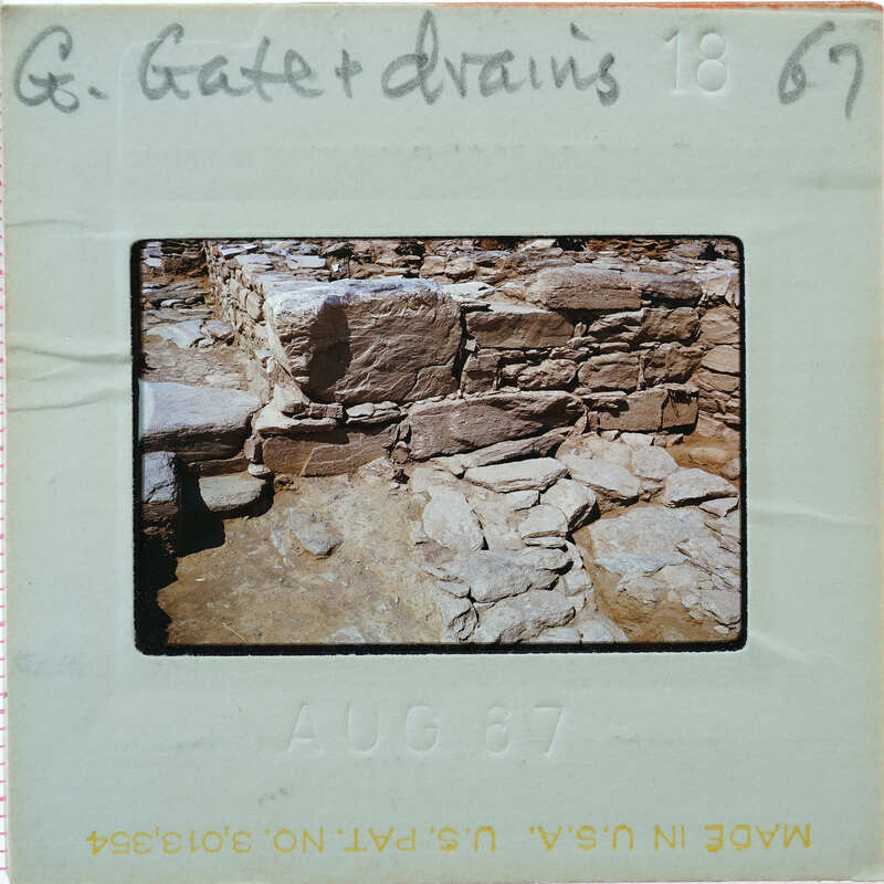 A photograph of a stone structure with a label and date indicating it was taken on August 18, 1967.