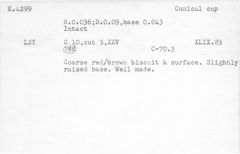 Index card with typed and handwritten information, sometimes including a sketch, of pottery from an excavation.