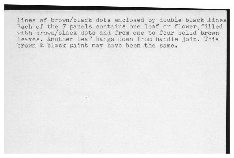 Index card with typed and handwritten information, sometimes including a sketch, of pottery from an excavation.