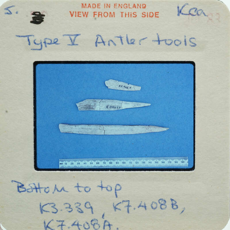 A label with a diagram of antler tools and written information about them.