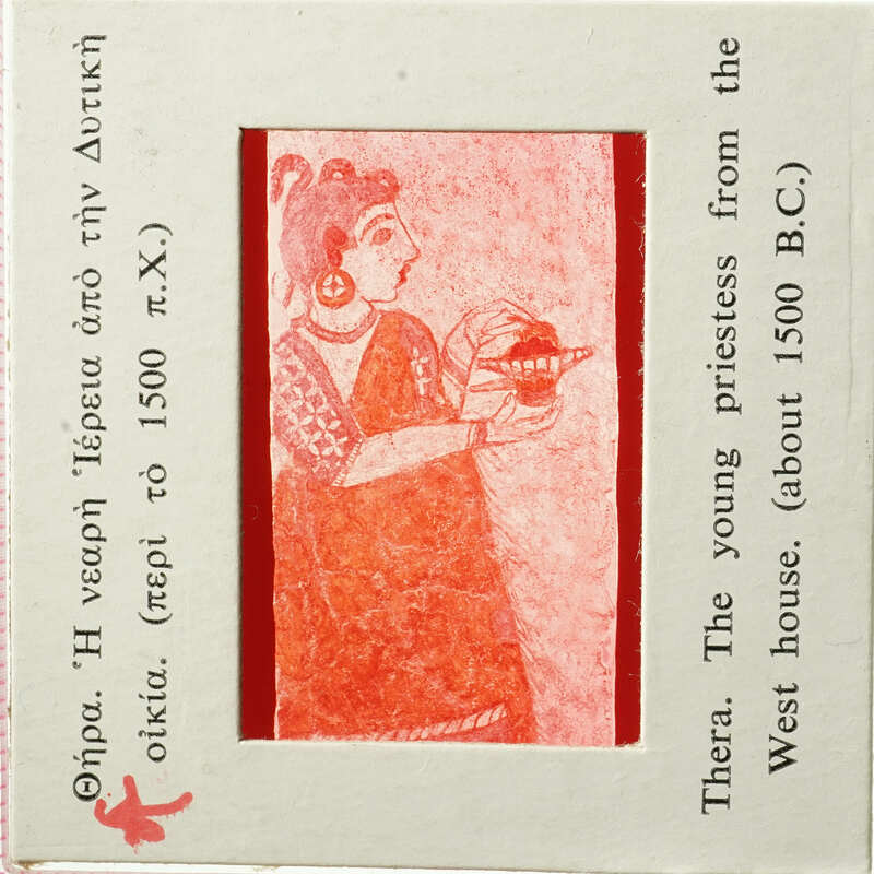 Ancient Greek vase with illustration of woman holding an object, accompanied by text about its historical significance and dating from around 400 BCE.