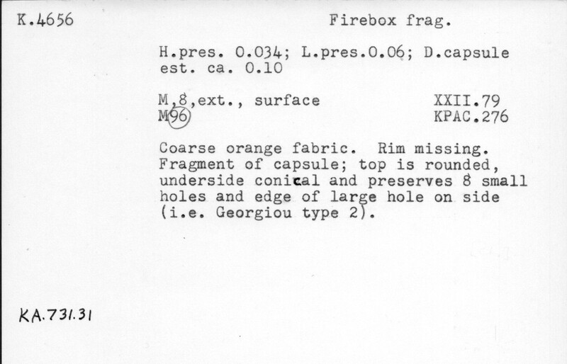 Index card with typed and handwritten information, sometimes including a sketch, of pottery from an excavation.