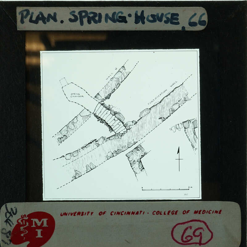 Inked drawing showing steps to spring house in Ayia Irini.