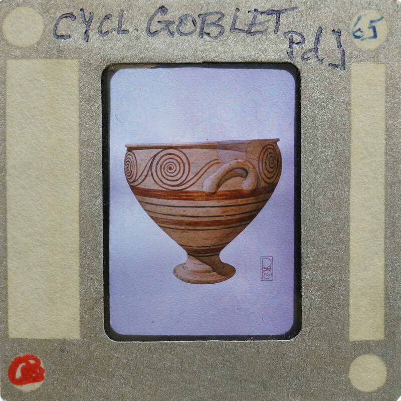 Watercolor of spiral decorated goblet from the side.