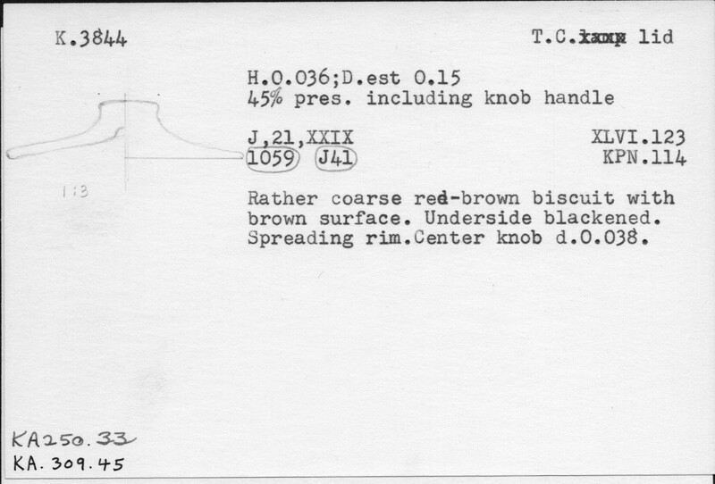 Index card with typed and handwritten information, sometimes including a sketch, of pottery from an excavation.