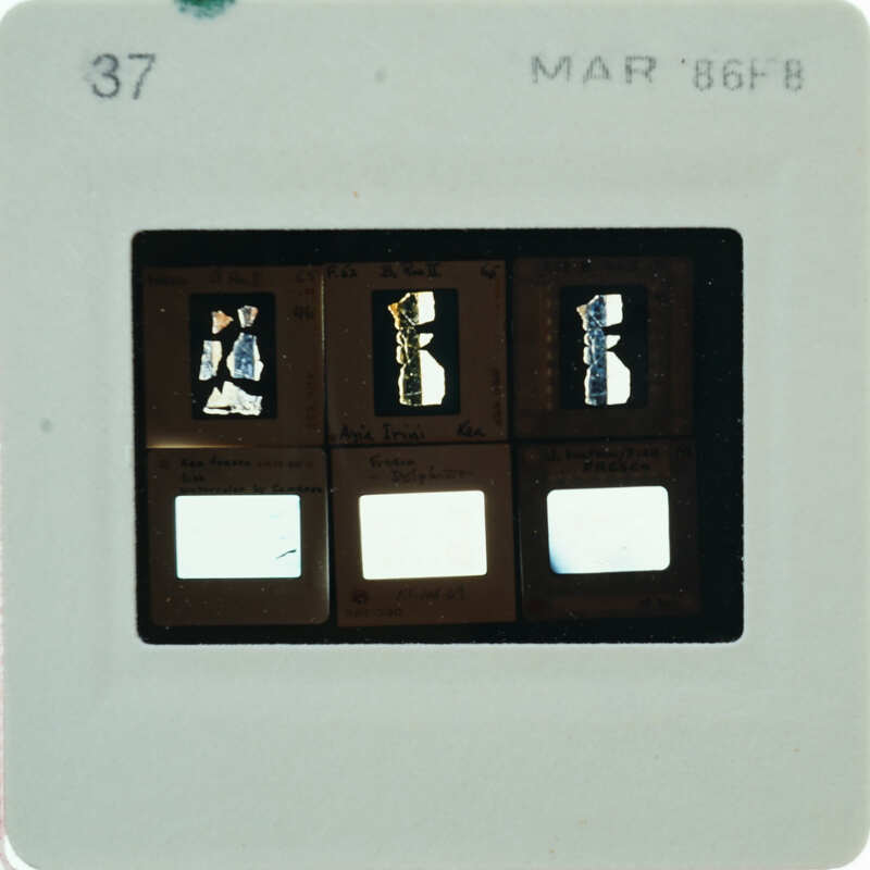 A slide of multiple slides of painted wall plaster fragments