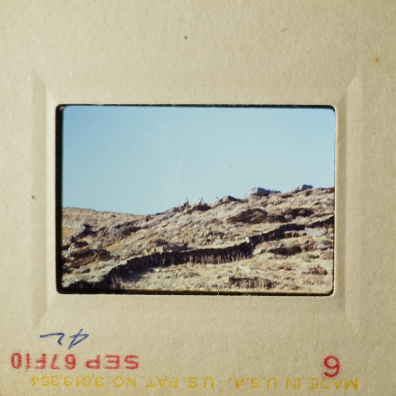 Two photos of a rocky terrain with a clear sky, possibly taken from an airplane window.