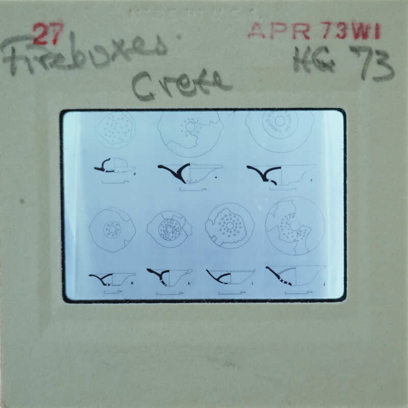 A close-up image of a film strip with various images and text, including the word "CRETE".