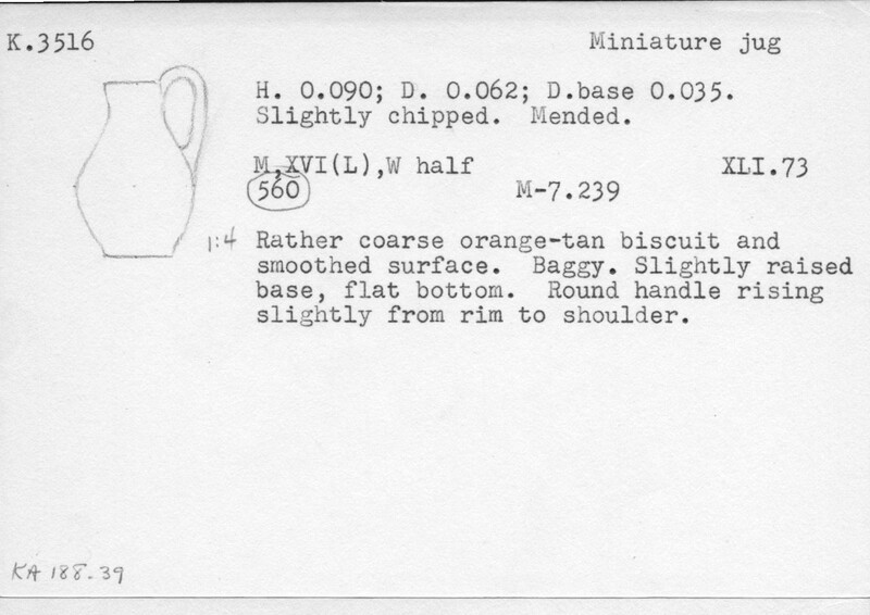 Index card with typed and handwritten information, sometimes including a sketch, of pottery from an excavation.