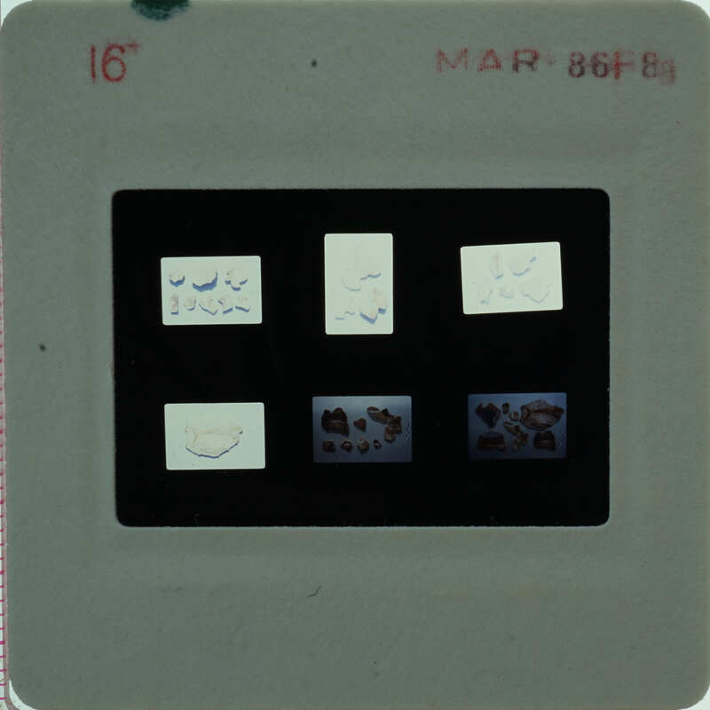 A slide of multiple slides of painted wall plaster fragments