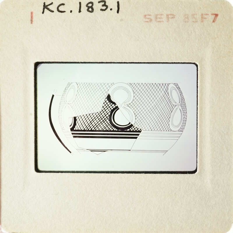 The image shows an old photograph with a stamp on it, depicting a scene with a person and a boat.