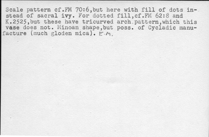 Index card with typed and handwritten information, sometimes including a sketch, of pottery from an excavation.