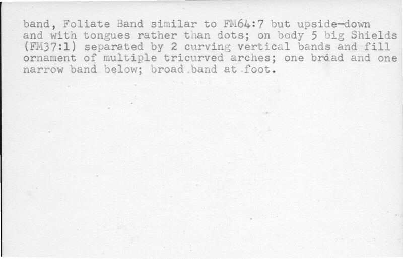 Index card with typed and handwritten information, sometimes including a sketch, of pottery from an excavation.