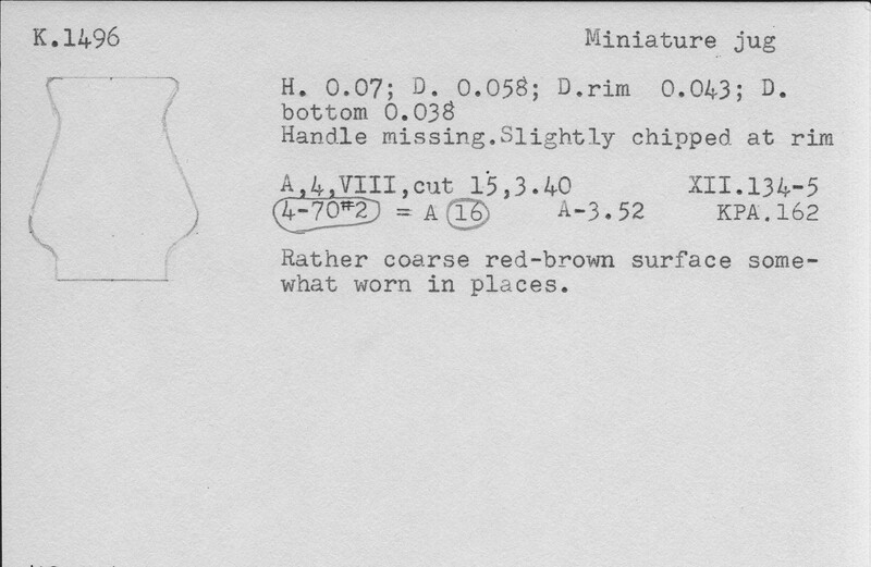 Index card with typed and handwritten information, sometimes including a sketch, of pottery from an excavation.