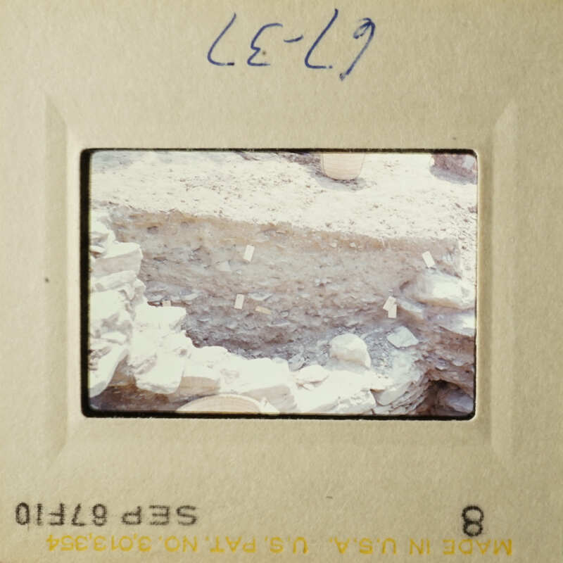 Two photographs showing archaeological excavation sites with stone ruins and debris, possibly taken by an amateur photographer.