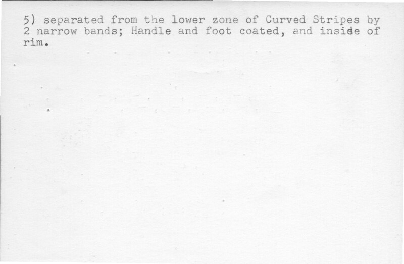 Index card with typed and handwritten information, sometimes including a sketch, of pottery from an excavation.