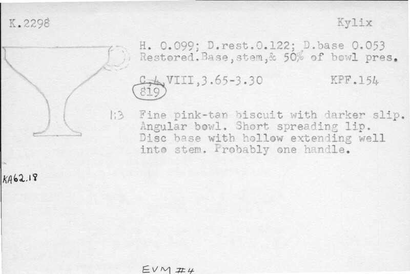 Index card with typed and handwritten information, sometimes including a sketch, of pottery from an excavation.