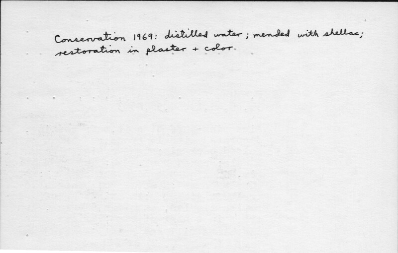 Index card with typed and handwritten information, sometimes including a sketch, of pottery from an excavation.