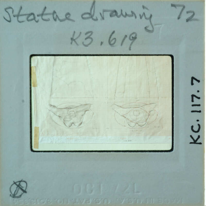 Slide of field drawing in pencil of terracotta statue.