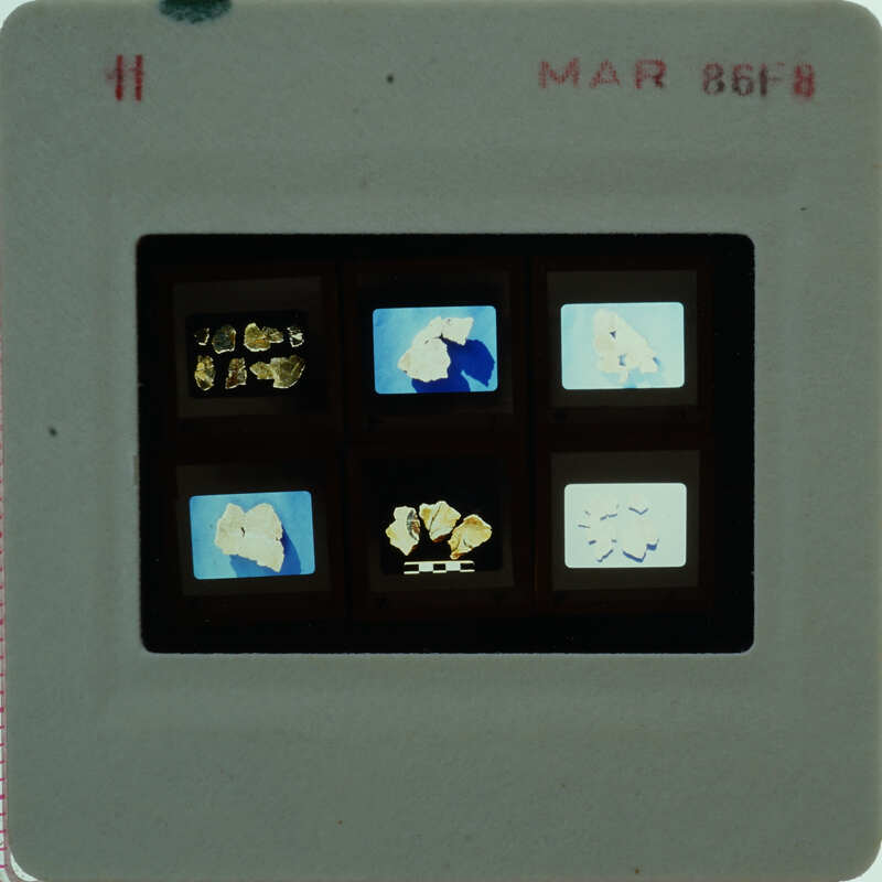 A slide of multiple slides of painted wall plaster fragments