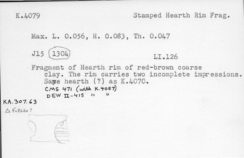 Index card with typed and handwritten information, sometimes including a sketch, of pottery from an excavation.