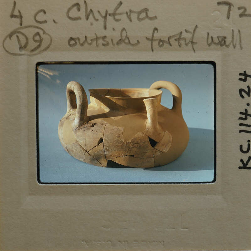 Reassembled pot profile of Chytia type showing handles and spout.