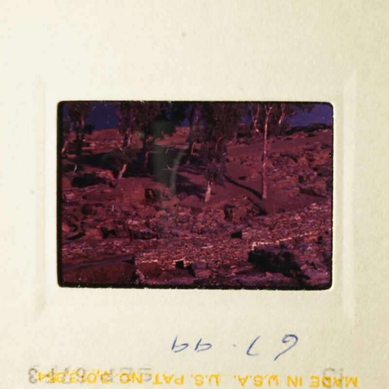 The photo shows a barren landscape with red hues, possibly taken during sunset or sunrise.
