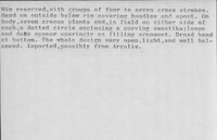 Index card with typed and handwritten information, sometimes including a sketch, of pottery from an excavation.