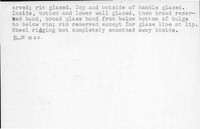 Index card with typed and handwritten information, sometimes including a sketch, of pottery from an excavation.